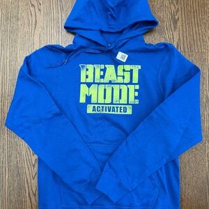 NWT, Men’s Small, Blue 'Beast Mode Activated' Hoodie Sweatshirt